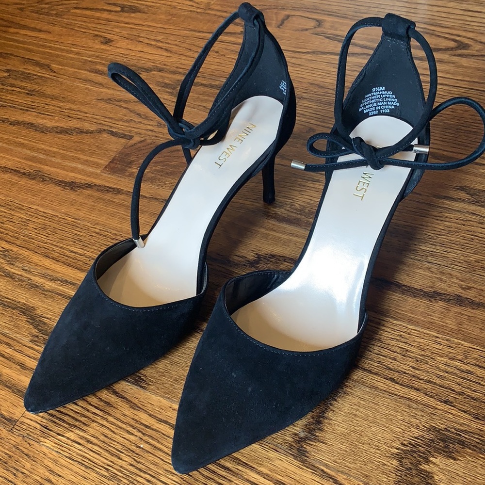 Nine West Black Suede Pumps with Ankle Tie